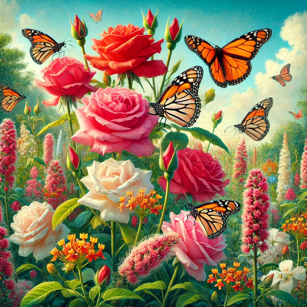 Do roses and milkweed grow together?